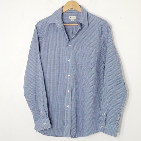 Haggar Clothing Mens Blue Patterned Regular Fit Long Sleeve Button Up Shirts - Picture 2 of 11